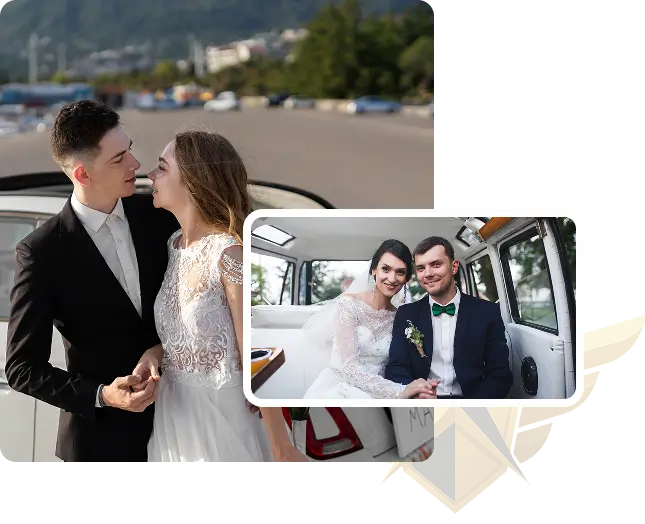 Couple with a luxury wedding car